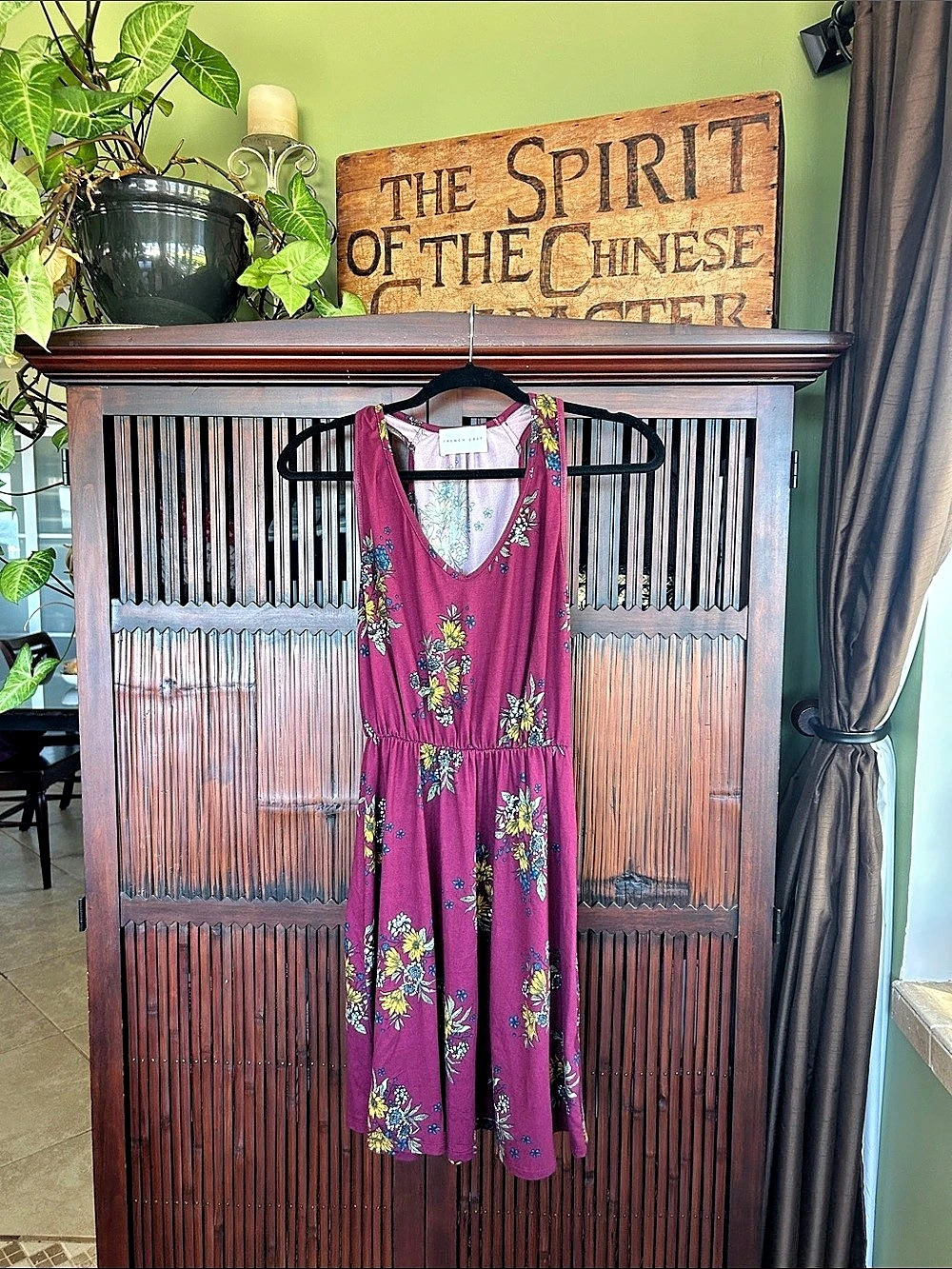 French Grey Floral Midi Dress Size XS